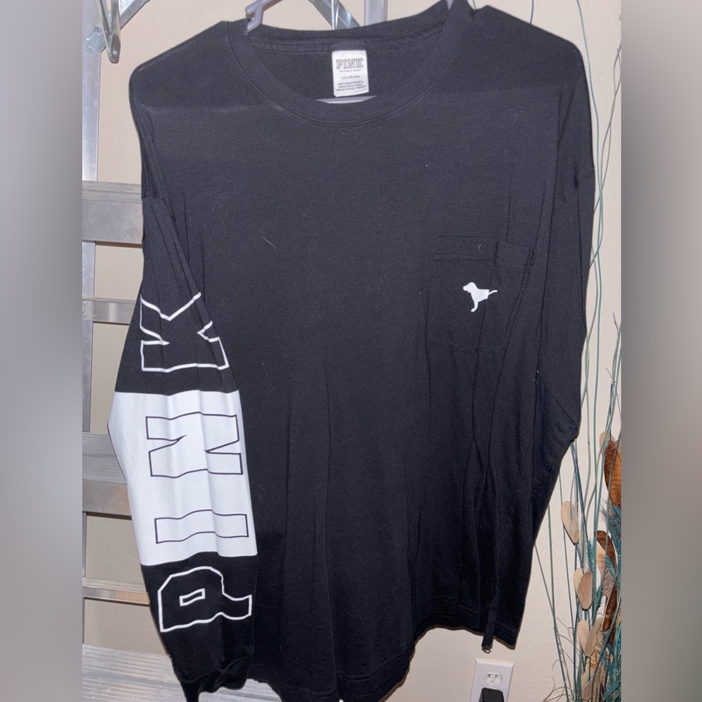 PINK, Long-sleeve shirt, Black/White, Size LG